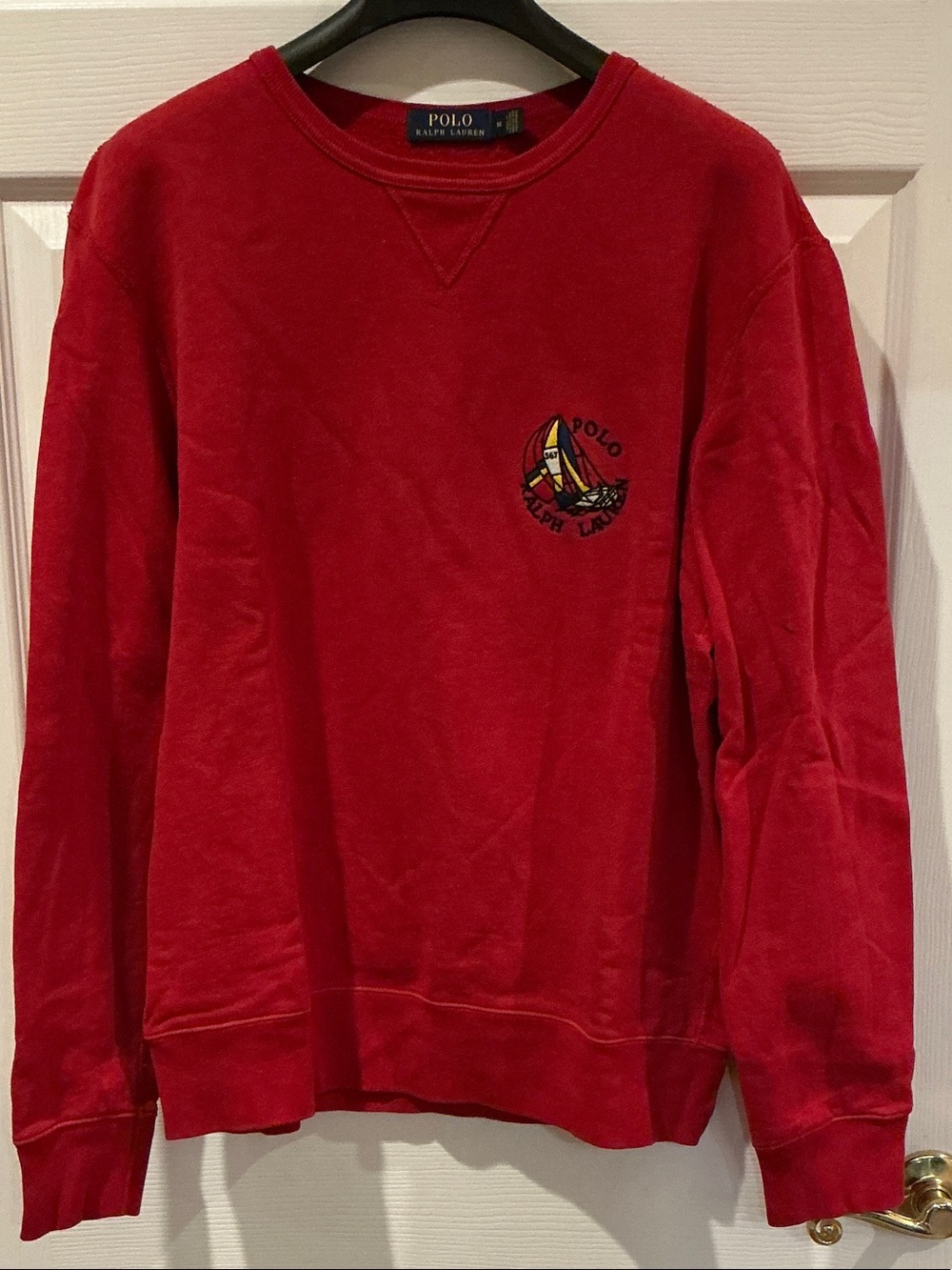 Polo Ralph Lauren Red Crewneck Sweatshirt with Retro 80s Sailboat Logo